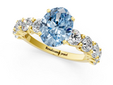 Yellow gold Fancy Blue Oval  Diamond Prong Setting with Side Stones on a Pave Band_137