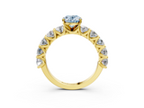 Yellow gold Fancy Blue Oval  Diamond Prong Setting with Side Stones on a Pave Band_139