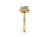 Yellow gold Fancy Blue Oval  Diamond Solitaire Ring with Shared Prong Pavé Band_68