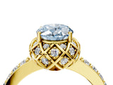 Yellow gold Fancy Blue Oval  Diamond Solitaire Ring with Shared Prong Pavé Band_70