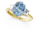 Yellow gold Fancy Blue Oval  Diamond Three-Stone Ring with Trapezoid Side Stones and Prong Setting_18