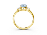 Yellow gold Fancy Blue Oval  Diamond Three-Stone Ring with Trapezoid Side Stones and Prong Setting_20