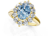 Yellow gold Fancy Blue Oval  Halo Cluster Diamond Engagement Ring with Prong Setting and Polished Band_100