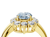 Yellow gold Fancy Blue Oval  Halo Cluster Diamond Engagement Ring with Prong Setting and Polished Band_103