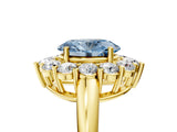 Yellow gold Fancy Blue Oval  Halo Cluster Diamond Engagement Ring with Prong Setting and Polished Band_104
