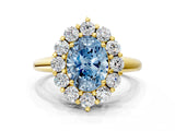 Yellow gold Fancy Blue Oval  Halo Cluster Diamond Engagement Ring with Prong Setting and Polished Band_99