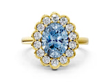 Yellow gold Fancy Blue Oval  Halo Cluster Diamond Engagement Ring with Solitaire Band and Prong Setting_66