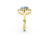 Yellow gold Fancy Blue Oval  Halo Cluster Diamond Engagement Ring with Solitaire Band and Prong Setting_68