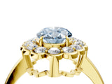 Yellow gold Fancy Blue Oval  Halo Cluster Diamond Engagement Ring with Solitaire Band and Prong Setting_70