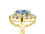 Yellow gold Fancy Blue Oval  Halo Cluster Diamond Engagement Ring with Solitaire Band and Prong Setting_71