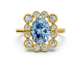 Yellow gold Fancy Blue Oval  Halo Diamond Cluster Engagement Ring with Milgrain Bezel Setting and Solitaire Band_75
