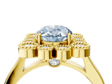 Yellow gold Fancy Blue Oval  Halo Diamond Cluster Engagement Ring with Milgrain Bezel Setting and Solitaire Band_79
