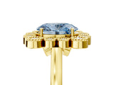 Yellow gold Fancy Blue Oval  Halo Diamond Cluster Engagement Ring with Milgrain Bezel Setting and Solitaire Band_80