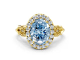 Yellow gold Fancy Blue Oval  Halo Diamond Engagement Ring with Filigree Band and Four-Prong Setting_81