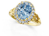 Yellow gold Fancy Blue Oval  Halo Diamond Engagement Ring with Filigree Band and Four-Prong Setting_82