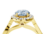 Yellow gold Fancy Blue Oval  Halo Diamond Engagement Ring with Filigree Band and Four-Prong Setting_85