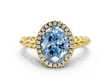 Yellow gold Fancy Blue Oval  Halo Diamond Engagement Ring with Intricate Filigree Band and Four-Prong Setting_37
