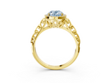 Yellow gold Fancy Blue Oval  Halo Diamond Engagement Ring with Intricate Filigree Band and Four-Prong Setting_40