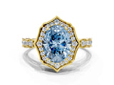 Yellow gold Fancy Blue Oval  Halo Diamond Engagement Ring with Milgrain Band and Four-Prong Setting_54