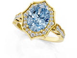 Yellow gold Fancy Blue Oval  Halo Diamond Engagement Ring with Milgrain Band and Four-Prong Setting_55