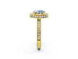 Yellow gold Fancy Blue Oval  Halo Diamond Engagement Ring with Milgrain Pave Band and Four-Prong Setting_125