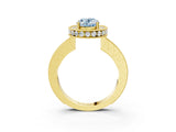Yellow gold Fancy Blue Oval  Halo Diamond Engagement Ring with Milgrain Pave Band and Four-Prong Setting_126