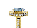 Yellow gold Fancy Blue Oval  Halo Diamond Engagement Ring with Milgrain Pave Band and Four-Prong Setting_128
