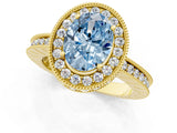 Yellow gold Fancy Blue Oval  Halo Diamond Engagement Ring with Milgrain Pave Band and Four-Prong Setting_13