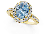 Yellow gold Fancy Blue Oval  Halo Diamond Engagement Ring with Pavé Band and Four-Prong Setting_100