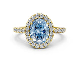 Yellow gold Fancy Blue Oval  Halo Diamond Engagement Ring with Pavé Band and Four-Prong Setting_99