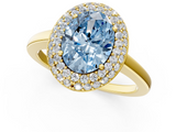 Yellow gold Fancy Blue Oval  Halo Diamond Engagement Ring with Solitaire Band and Four-Prong Setting_21