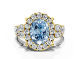 Yellow gold Fancy Blue Oval  Halo Diamond Engagement Ring with Split Shank and Four-Prong Setting_43