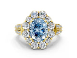 Yellow gold Fancy Blue Oval  Halo Diamond Engagement Ring with Split Shank and Prong Setting_66