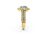 Yellow gold Fancy Blue Oval  Halo Diamond Engagement Ring with Split Shank and Prong Setting_68