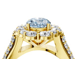 Yellow gold Fancy Blue Oval  Halo Diamond Engagement Ring with Split Shank and Prong Setting_70