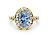 Yellow gold Fancy Blue Oval  Halo Diamond Engagement Ring with Twisted Band and Four-Prong Setting 1