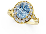 Yellow gold Fancy Blue Oval  Halo Diamond Engagement Ring with Twisted Band and Four-Prong Setting 2