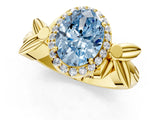 Yellow gold Fancy Blue Oval  Halo Diamond Floral Band with Four-Prong Setting_56