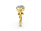 Yellow gold Fancy Blue Oval  Halo Diamond Floral Band with Four-Prong Setting_57