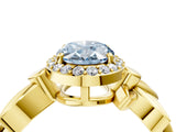 Yellow gold Fancy Blue Oval  Halo Diamond Floral Band with Four-Prong Setting_59