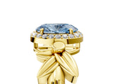 Yellow gold Fancy Blue Oval  Halo Diamond Floral Band with Four-Prong Setting_60