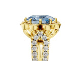 Yellow gold Fancy Blue Oval  Halo Diamond Floral Split Shank Engagement Ring 5