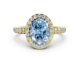 Yellow gold Fancy Blue Oval  Halo Diamond Pavé Band Ring with Prong Setting_19