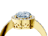 Yellow gold Fancy Blue Oval  Halo Diamond Pavé Band Ring with Prong Setting_23