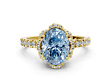 Yellow gold Fancy Blue Oval  Halo Diamond Pave Band Ring with Four-Prong Setting_15