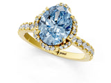 Yellow gold Fancy Blue Oval  Halo Diamond Pave Band Ring with Four-Prong Setting_16