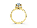 Yellow gold Fancy Blue Oval  Halo Diamond Pave Band Ring with Four-Prong Setting_18
