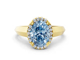 Yellow gold Fancy Blue Oval  Halo Diamond Ring with Cathedral Band and Four-Prong Setting_49