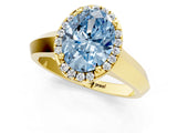 Yellow gold Fancy Blue Oval  Halo Diamond Ring with Cathedral Band and Four-Prong Setting_50