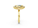 Yellow gold Fancy Blue Oval  Halo Diamond Ring with Milgrain Edge and Round Prong Setting_28